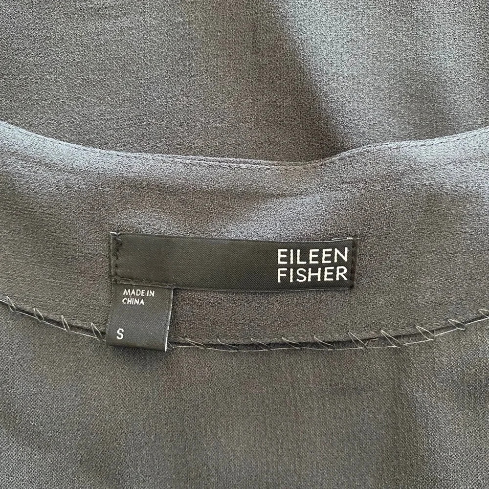Eileen Fisher Grey/Black Georgette Shift Dress - Picture 7 of 8